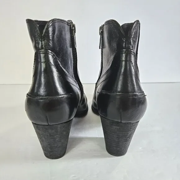 Frye Renee Seam Short Leather Stacked Heel Pointed Toe Boot Bootie In Black 9 - Picture 8 of 16